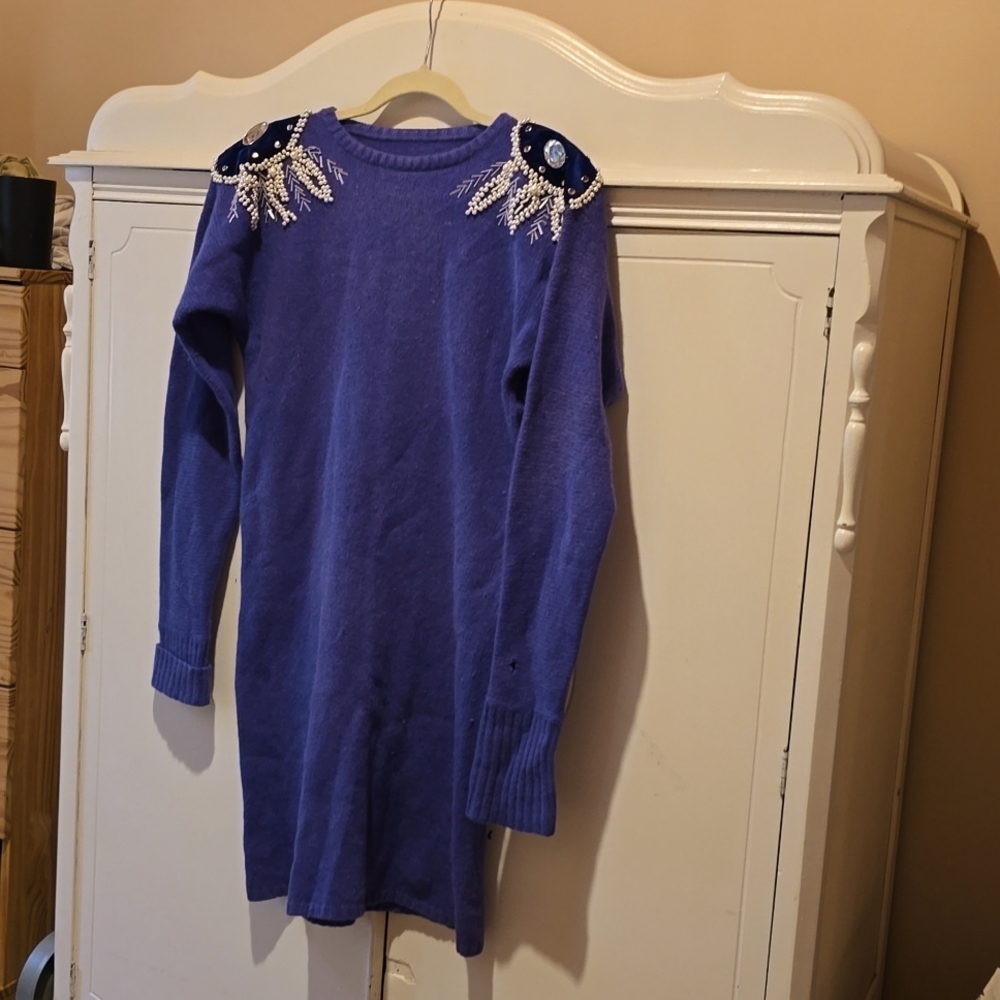 Vintage sweater dress, gorgeous blue